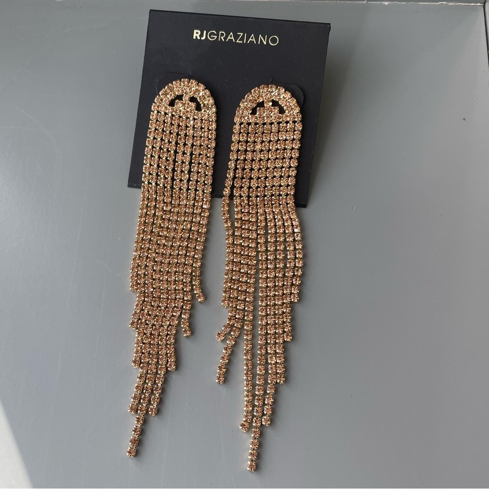NEW RJ Graziano Gold Crystal Fringe Drop Earrings